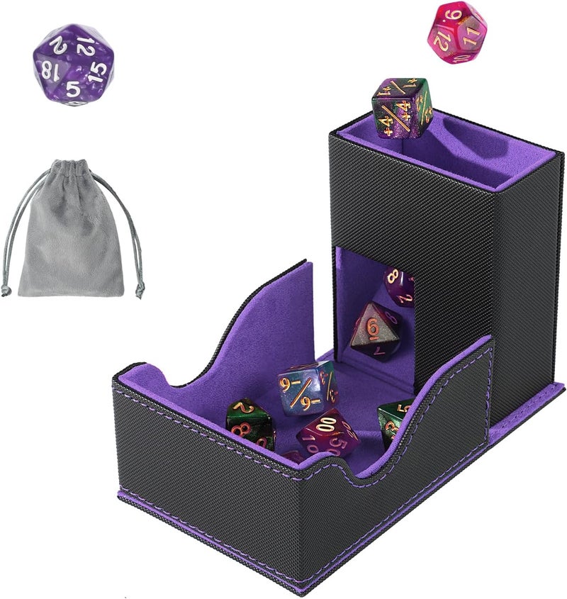 Stepane Dice Roller Tower, Premium DND Magnetic Dice Tray, Foldable PU Leather Dice Tower RPG Gifts for Dungeons and Dragons MTG Dm & Player Black/Violet - Image 1